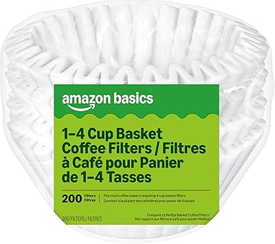 Amazon Basics Basket Coffee Filters for 1-4 Cup Coffee Makers, White, 200 Count