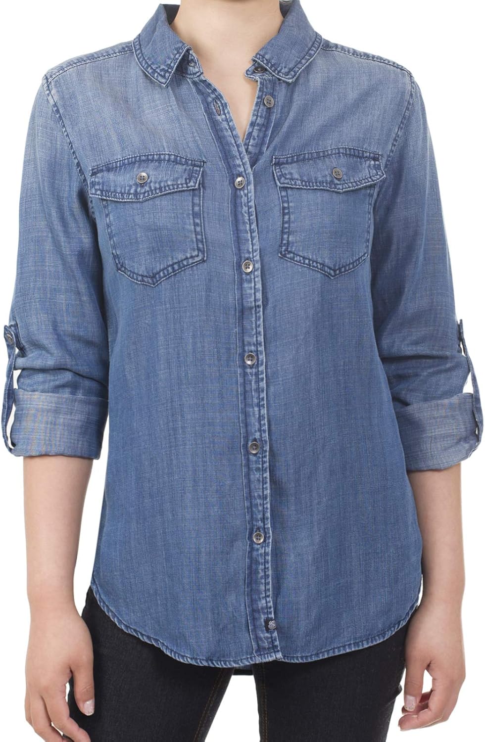 MixMatchy Women's Casual Daily Long/Roll Up Sleeve Button Down Denim Chambray Shirt (S-3XL) at  Women’s Clothing store