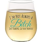 Funny Wine Glass for Women Men - Gifts for Women, Cute Stemless Wine Glass, Funny Christmas Birthday Drinking Glasses for Best Friend BFF, Unique Inappropriate Adult Humor Gift for Her