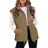 Glamaker Womens Lightweight Puffer Vest Casual Loose Sleeveless Quilted Jackets Hight Waist Drawstring Outerwear Vests