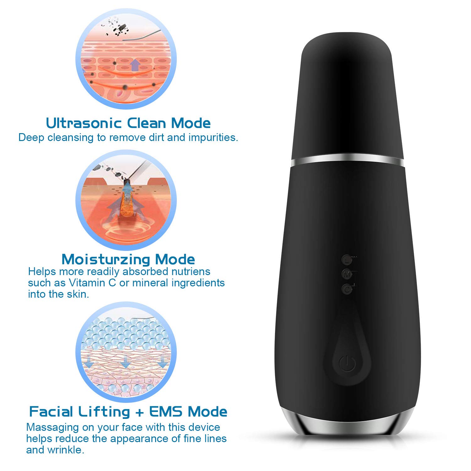 Blackhead Remover Vacuum,3 in 1 Ultrasonic Face Pores Cleaner (Black)