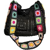 QWINEE Women's Boho Embroidery Crossbody Bag Hollow Out Crochet Knit Shoulder Bag Tote Handbag