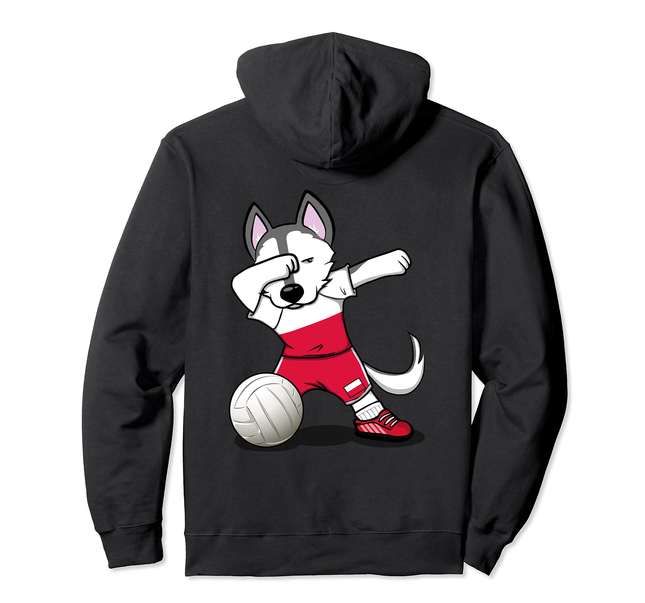 Dabbing Husky Dog Poland Volleyball Fans Jersey Polish Flag Pullover Hoodie