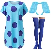 Mepase 3 Pcs Women Halloween Costume Include T-Shirt with Thigh High Socks and Dog Ears Headband for Cosplay Party