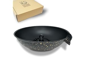 U-nitt Rain Chain Anchoring Basin/Bowl/Dish/Pan/Saucer to Catch Rain Water to Replace Gutter Downspout | Spill Over with Scupper | Birdbath Alternative | 9" Chain | Black Powder Coated | Golden 12"