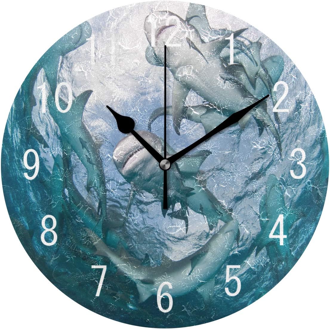 Use7 Home Decor Fantasy Shark Fish Ocean Round Acrylic Wall Clock Non