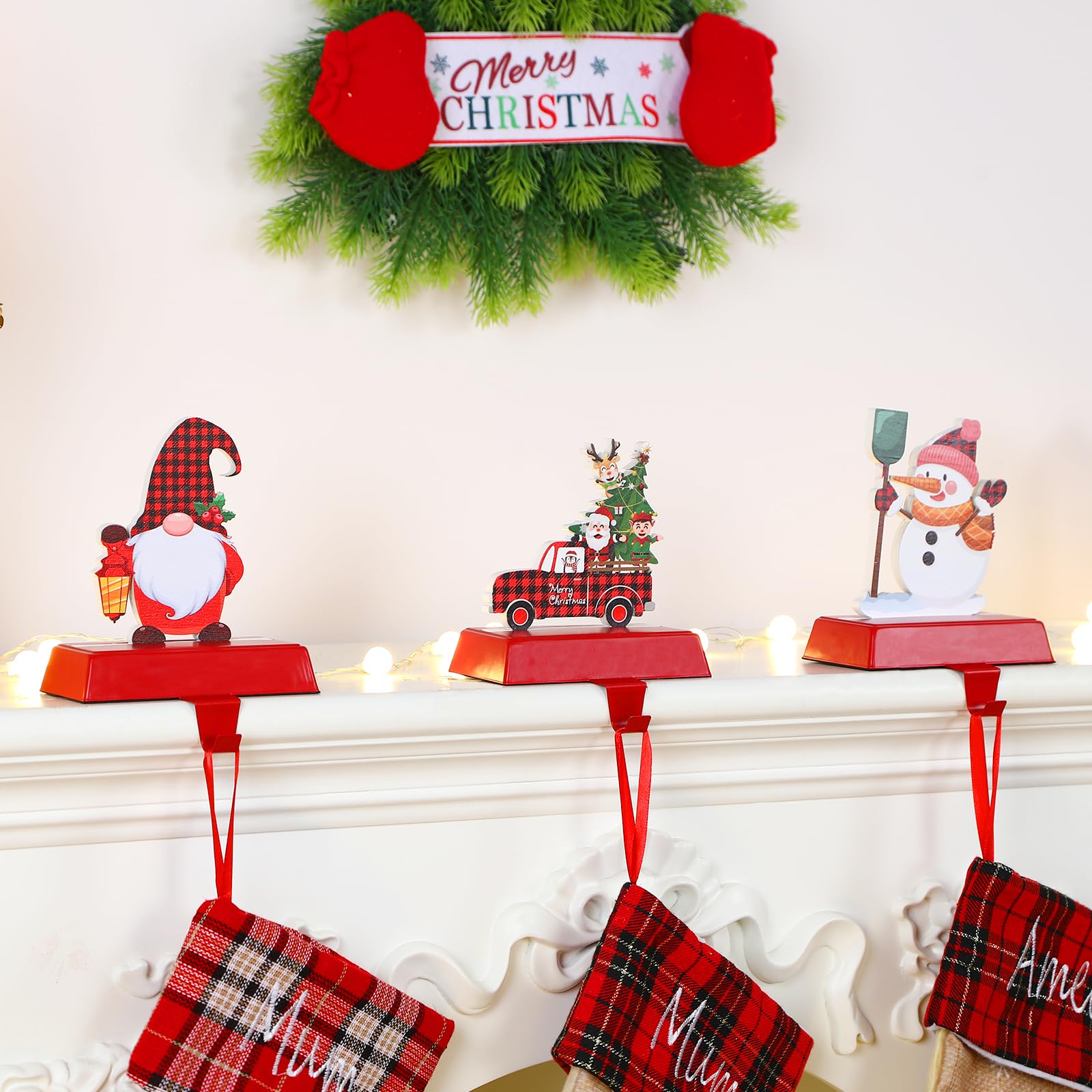 Photo 1 of *** @ PAck*** Alupssuc 2 Pcs Christmas Stocking Holders for Mantle, Christmas Stocking Hangers for Fireplace-Weighted Stocking Hooks for Mantel&Christmas Holiday Party Decoration-Santa Claus, Gift Car, Snowman