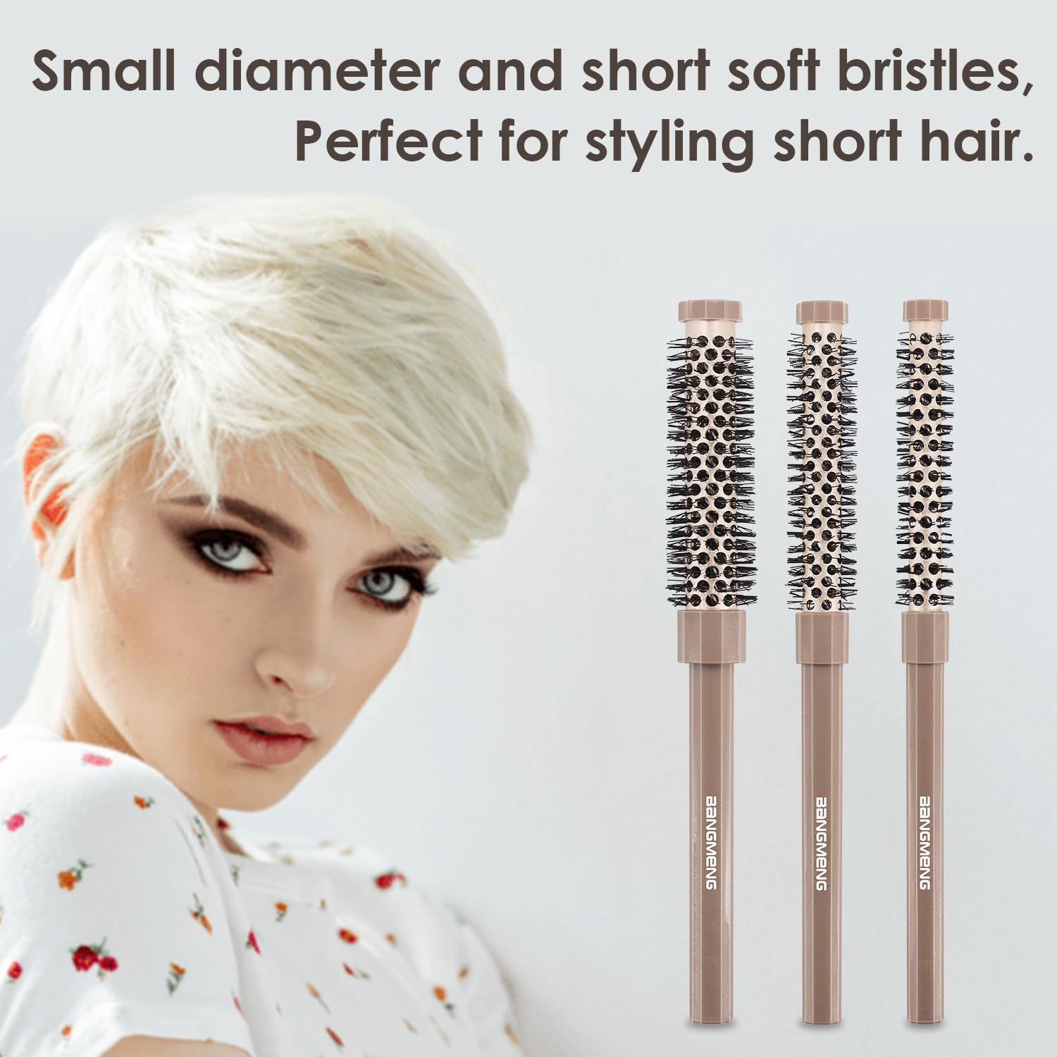 3 Pieces Small Round Brush Set, 3/7 1/2 5/8 Inch Barrel HairBrush for Blow Drying, Soft Bristles Style Volumize Hair Brush for Women Men Short Hair, Bangs, Roots, Curling, Straight