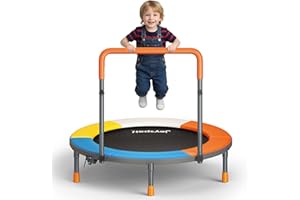 JOY SPOT! Premium 3FT Foldable Toddler Trampoline for Kids Ages 1-6, 36 Inch ASTM Certified Mini Trampoline with Adjustable Handle, 100 lbs Capacity, Quiet Elastic Bands, Safe for Indoor Outdoor Use