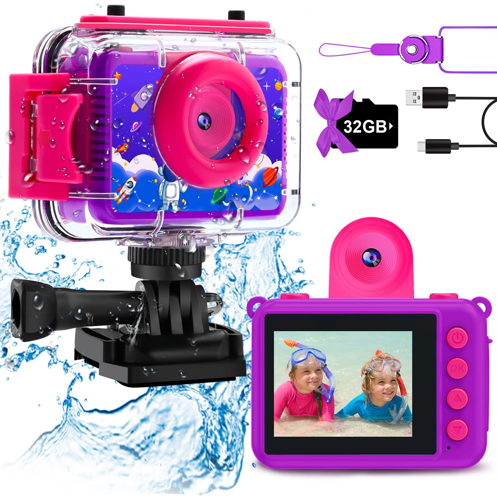 Photo 1 of GKTZ Kids Camera - Waterproof Underwater Camera for Kids, Christmas Birthday Gifts for Girls Age 3-12, 1080P HD Children Digital Action Camera, Pool Toys for Kids Age 4-12