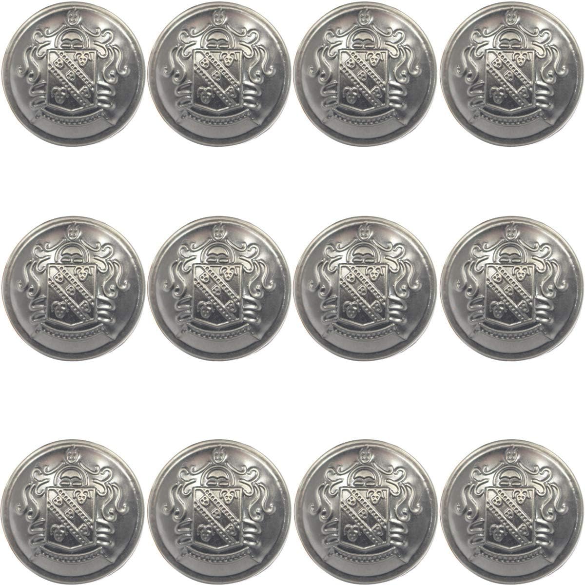 12 Piece Metal Blazer Button Set - for Blazer, Suits, Sport Coat, Uniform, Jacket 25mm(Silver)