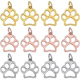 JMKTOOL 12pcs Stainless Steel Puppy Dog Paw Prints Charms Hollow Cute Pet Animal Shape Footprint Pendant Charms for DIY Bracelet Necklace Jewelry Making Supplies, 3 Colors
