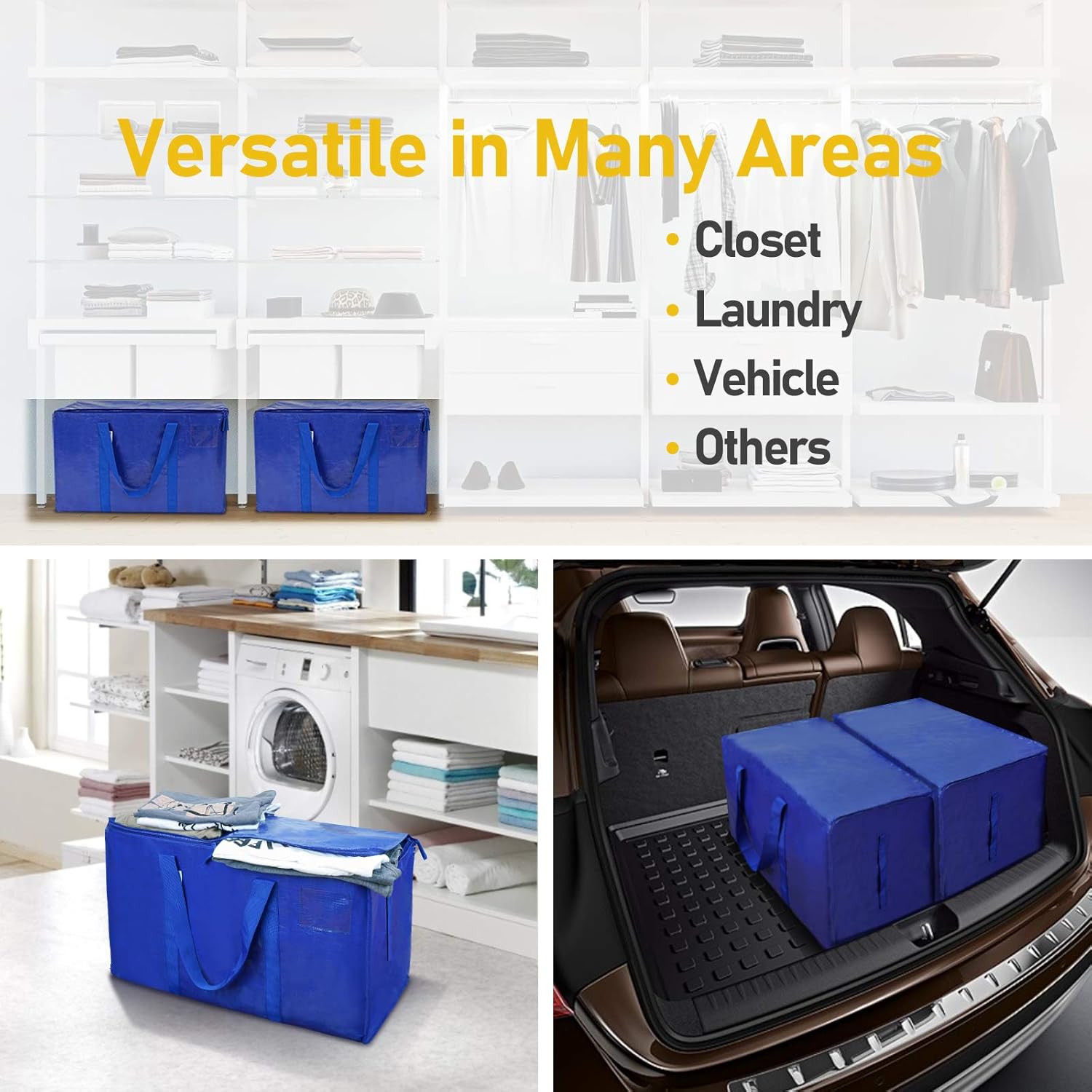 TICONN 2 Pack Extra Large Moving Bags with Zippers & Carrying Handles, Heavy-Duty Storage Tote for Space Saving Moving (Blue): Home & Kitchen
