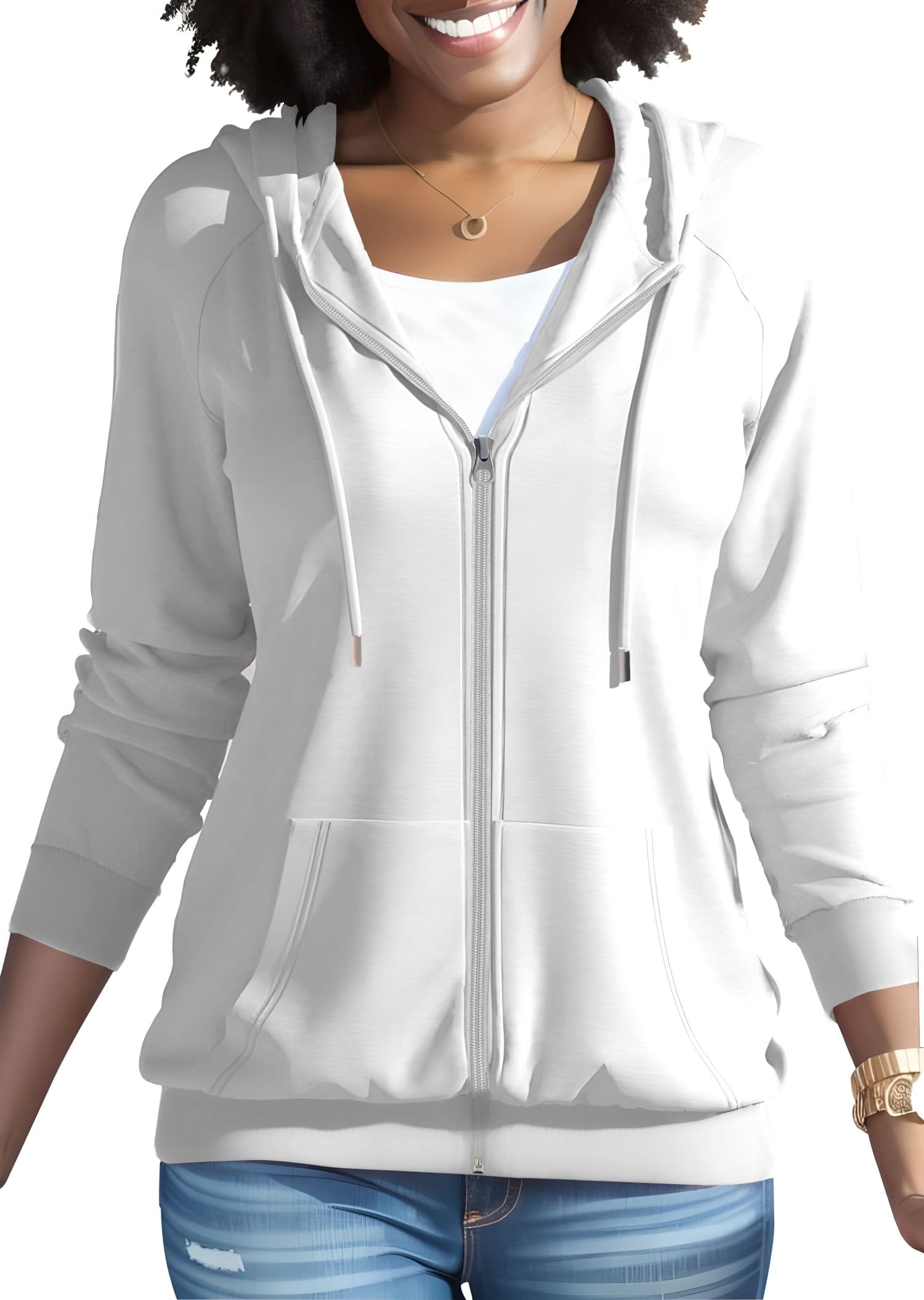 Photo 1 of Nimsruc Zip Up Hoodies For Women Long Sleeve Casual Oversized Sweatshirts Cute Fall Hoodie With Pockets White XXL