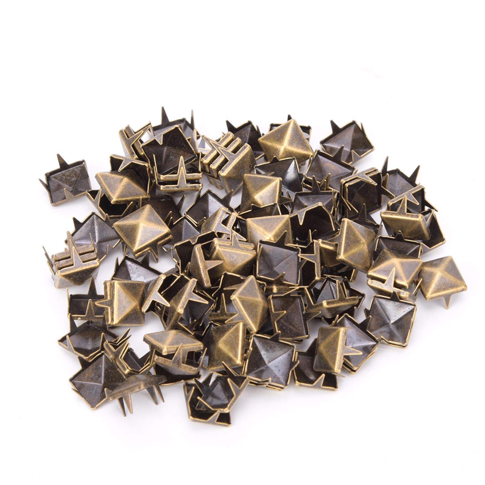 100Pcs 9mm Square Rivets, Pyramid Shaped Punk Rivet Stud, 4 Claw Square Rivets Copper Studs for DIY Decoration(Bronze)