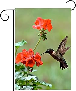 ShineSnow Hummingbirds Birds Spring Summer Red Flowers Blossom Seasonal Garden Yard Flag 12"x 18" Double Sided Polyester Welcome House Flag Banners for Patio Lawn Outdoor Home Decor