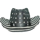 Vamuss Vintage USA American Flag Cowboy Hat w/Western Shape-It Brim (Black-Grey)