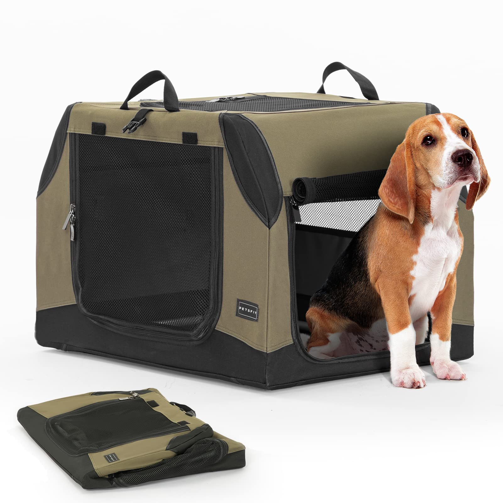 Petsfit Soft Dog Crate for Medium Dogs up to 20kg – Foldable Travel Pet Carrier with Breathable Mesh, Easy Assembly, Car-Friendly, Portable Indoor Outdoor Puppy Crate for Car Boot, Vet Visits & Home