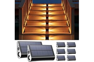 GVSHINE 8 Pack Solar Powered Step Lights Outdoor Waterproof LED for Outside Deck Stair Safety Decorative Lamps for Porch, Wall, Fence, Walkway, Yard, Patio, Dual Sided Glow for Enhanced Security Warm White