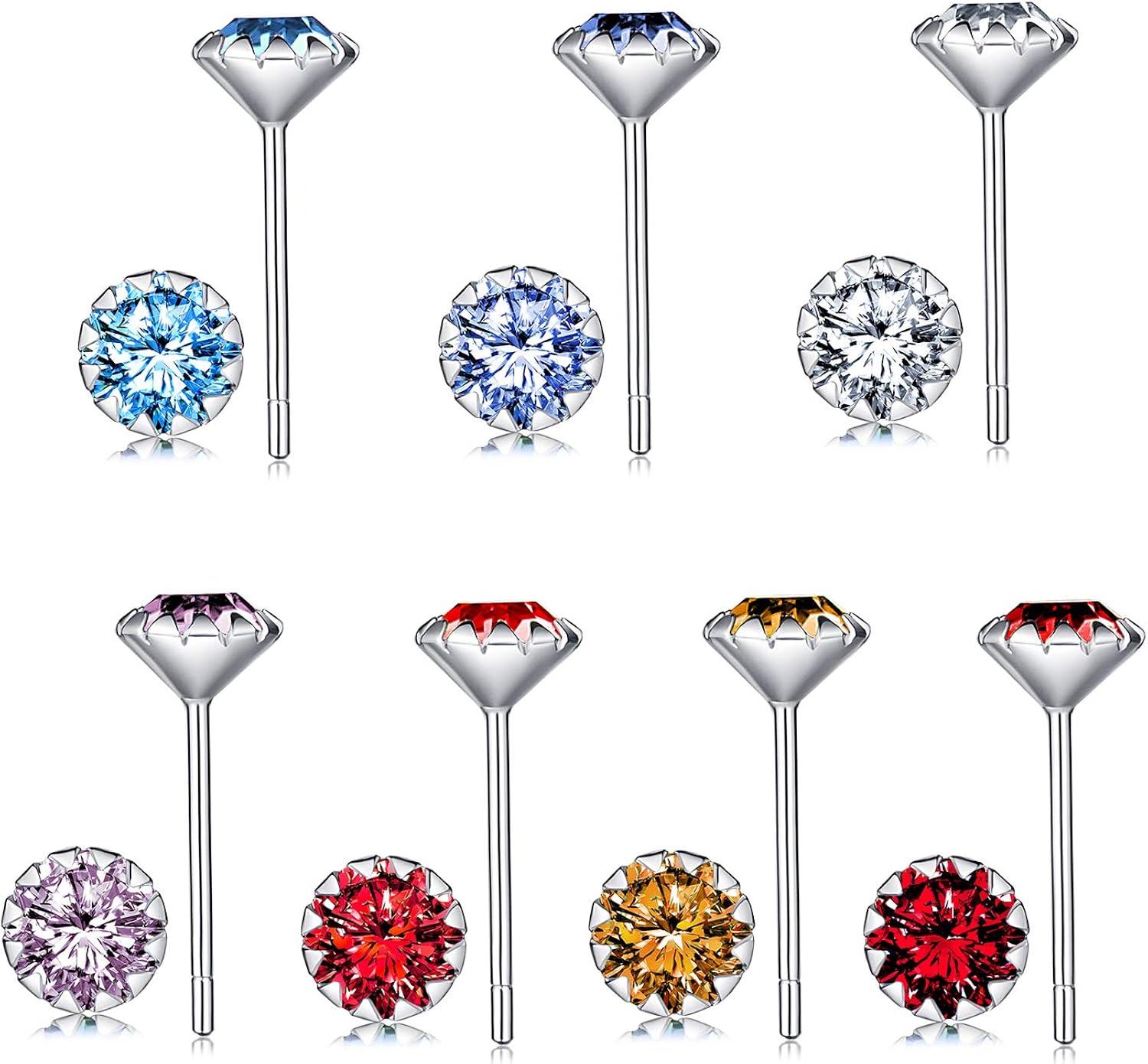 Womens Stud Earrings 7 works 925 Sterling Silver Earrings Cubic Zirconia Studs Hypoallergenic Earring Set