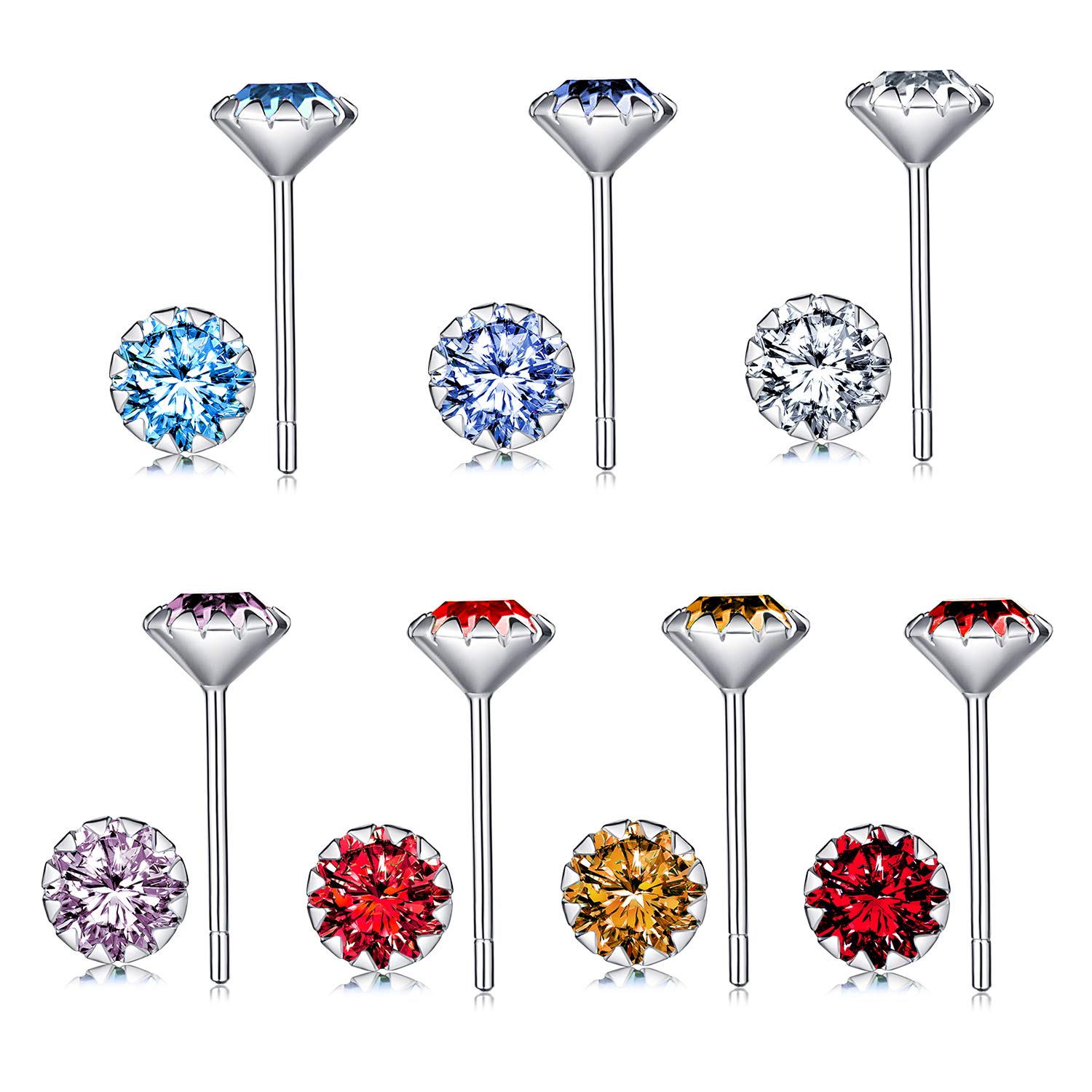 Womens Stud Earrings 7 Pairs 925 Sterling Silver Earrings Cubic Zirconia Studs Hypoallergenic Earring Set