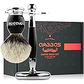 Anbbas Shaving Brush and Stand,Silvertip Badger Hair Brush Black Resin Alloy Handle with Stainless Steel Shaving Stand for Do