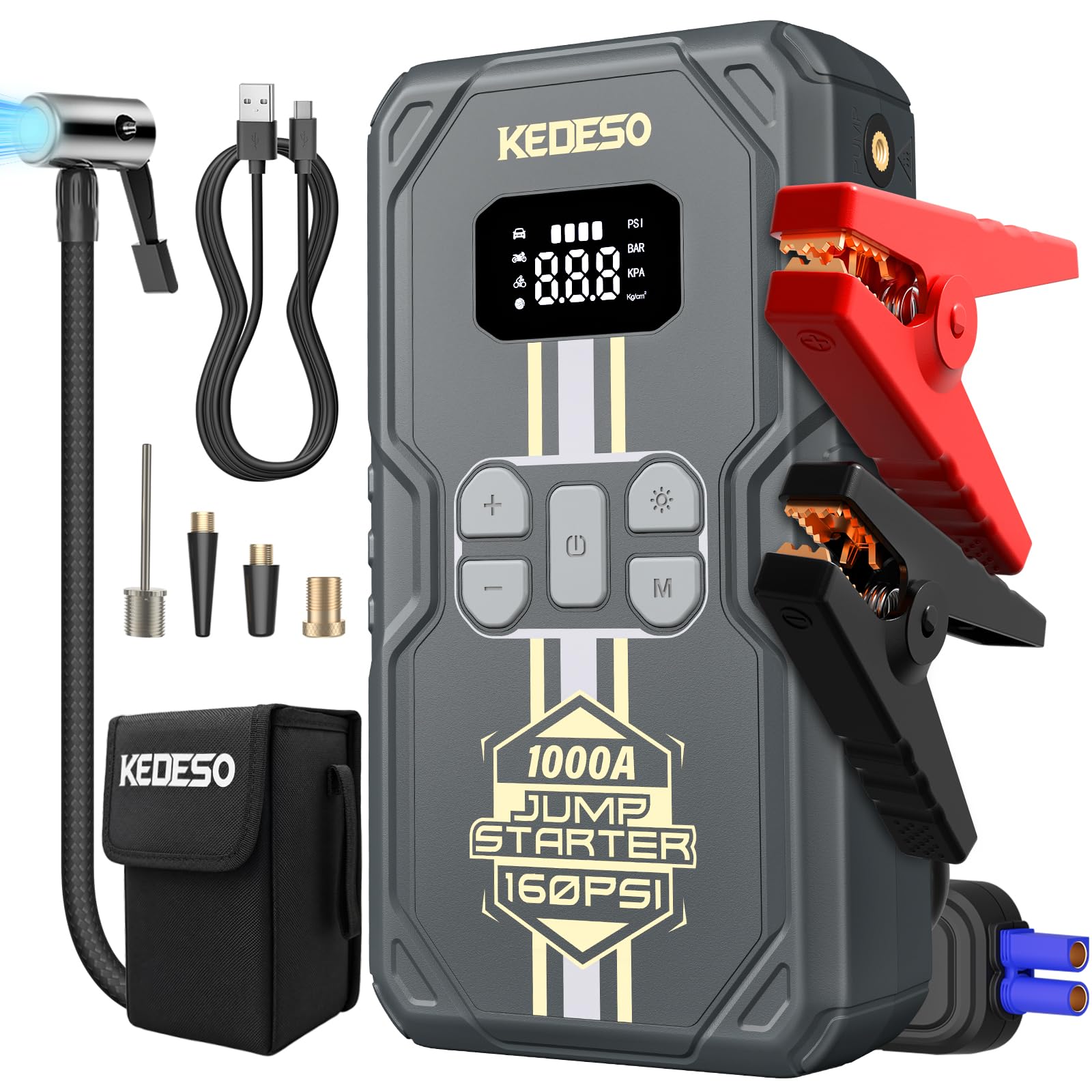 Car Jump Starter with Air Compressor 160PSI,Portable Battery Jumper Starter | 1000A 12V Car Jump Box (6.0L Gas/3.5L Diesel),A