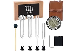 Tuning Forks Set - 128Hz, 136Hz, 256Hz, 384Hz, Chakra & Body Tuning Forks Kit with Activator and Pouch, for Meditation, Relax