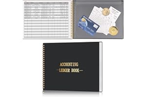 HAUTOCO Accounting Ledger Book for Small Business Bookkeeping Home Budget Tracking with 2 Storage Pouch, Accounting Log Journal Personal Money Ledger Expense Tracking Notebook 10.1 x 7.8'', Black
