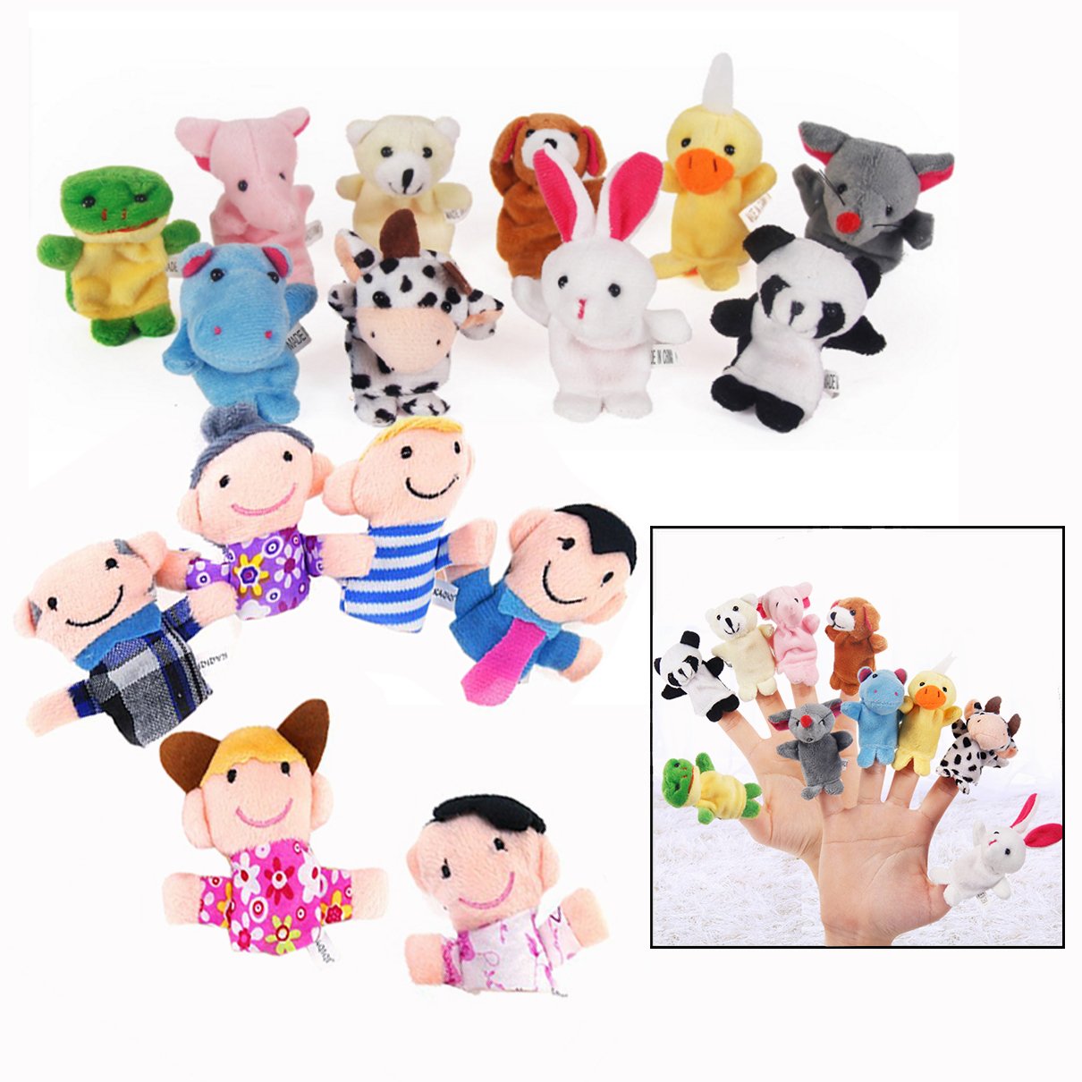 Xrten 16pcs Finger Puppet Toy for Baby, Velvet Hand Puppet Set, Educational Toy