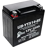 YTX14-BS Battery - Motorcycle Battery, ATV Battery 12V 12AH, UTV, 4 Wheeler, Snowmobile, Powersports Batteries - Compatible w