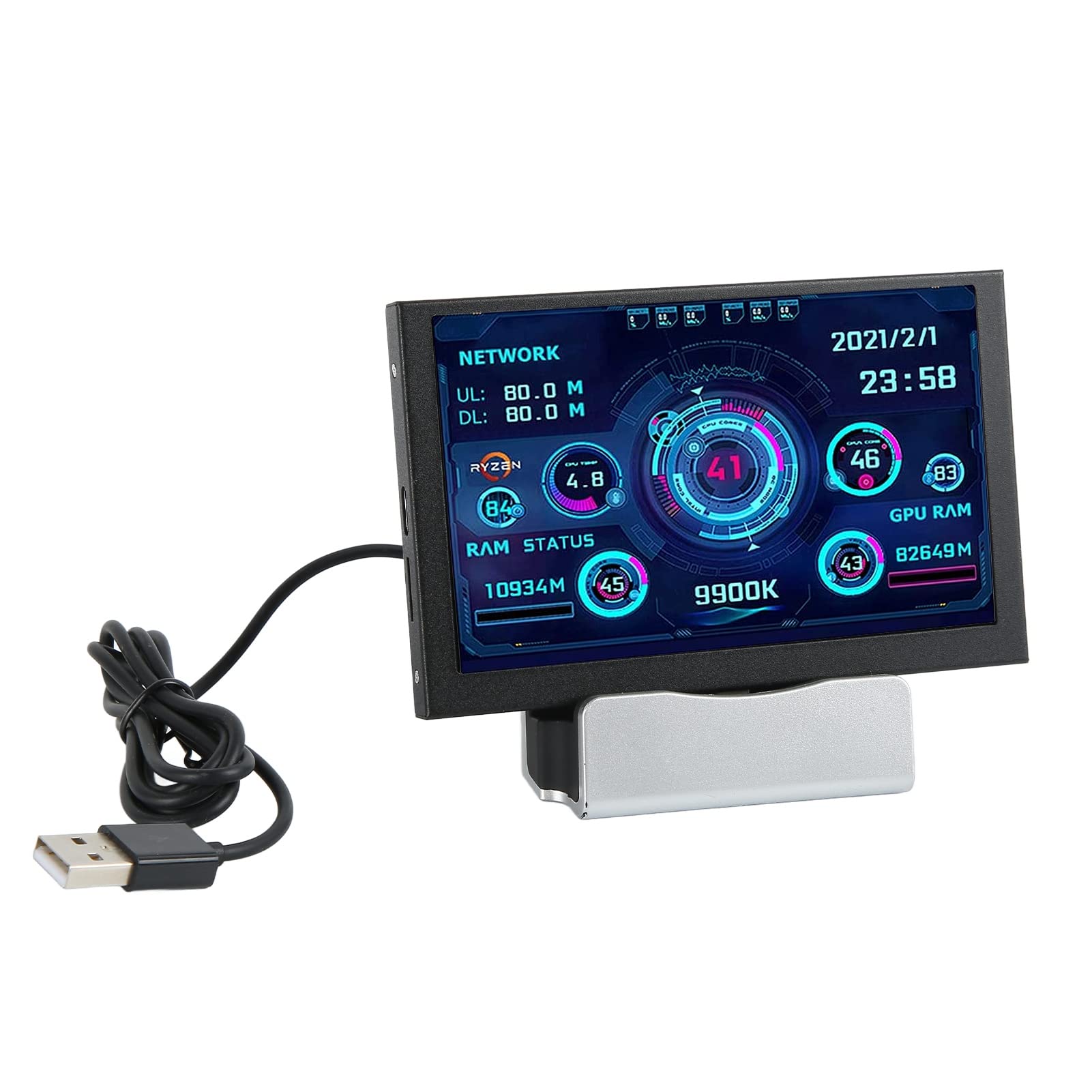 ASHATA 5in IPS USB Mini Screen, PC Temperature Display PC CPU RAM Data Monitor PC Sensor Panel Display Temperature Monitor,PC Sensor Panel Display Computer Temp Monitor