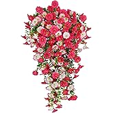 ACRYCS 3 Pcs Artificial Hanging Flowers for Outdoors Morning Glory Artificial Flowers Spring Summer Decoration UV Resistant Hot Pink Faux Flowers for Outdoor Planters Front Door Porch Patio Yard Decor