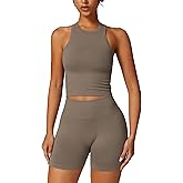 QBGJTD Womens Workout Sets Racer-back Tank Top Matching High Waist Biker Shorts Gym Yoga Jogger Outfits Work Out Clothes