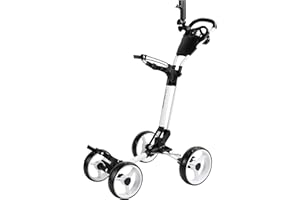 Qwik-Fold Folding Golf Push Cart 4 Wheel with Foot Brake – 1-Second Open & Close Golf Bag Cart, Adjustable Handle, Ball-Bearing Wheels, Lightweight Aluminum Frame, Umbrella Holder Included