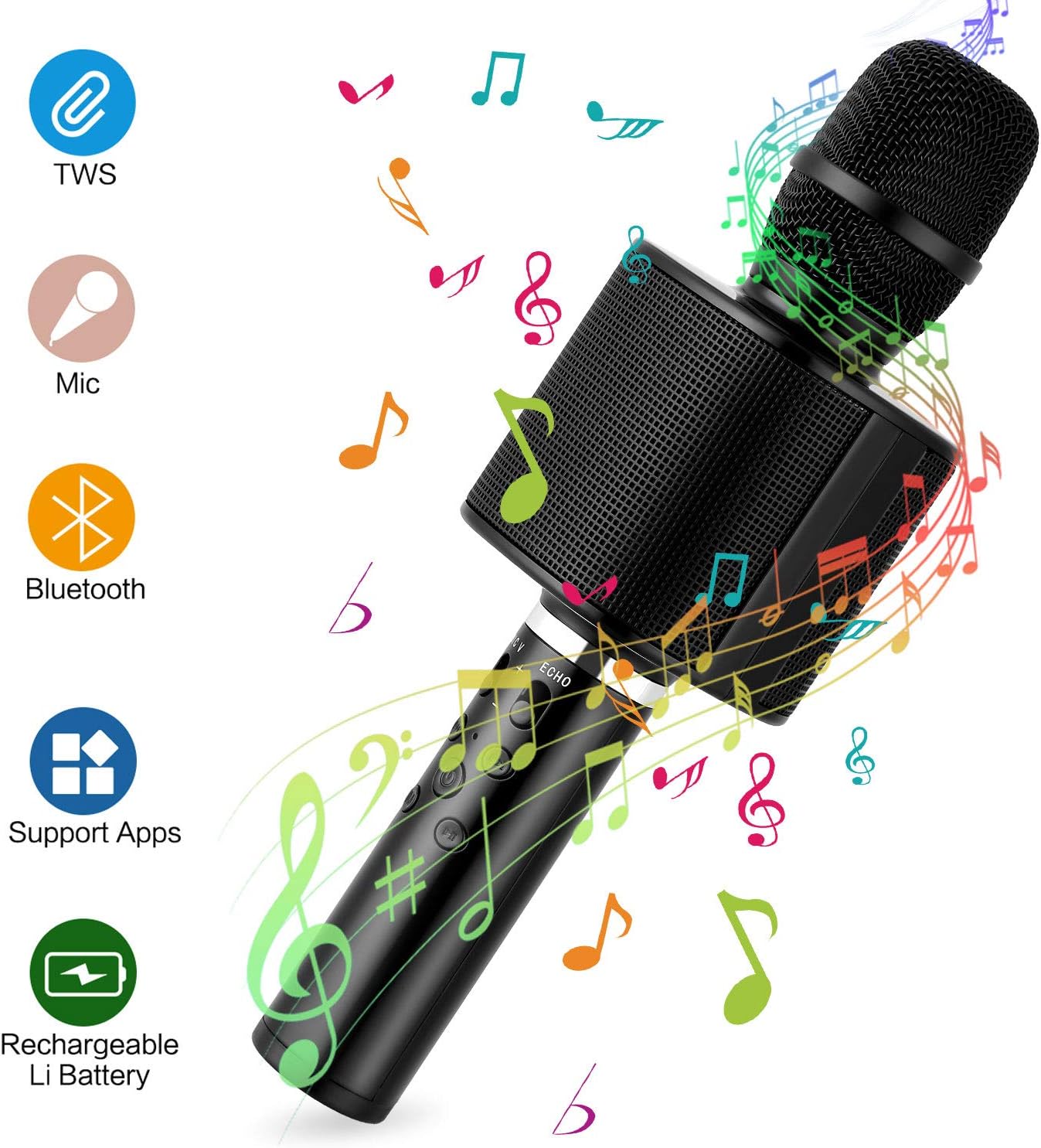 Wireless Kids Microphone, Mbuynow 4 in 1 Handheld Bluetooth Microphones Speaker Karaoke Machine with Phone Holder, Home KTV Player for Android & iOS Devices (Black)