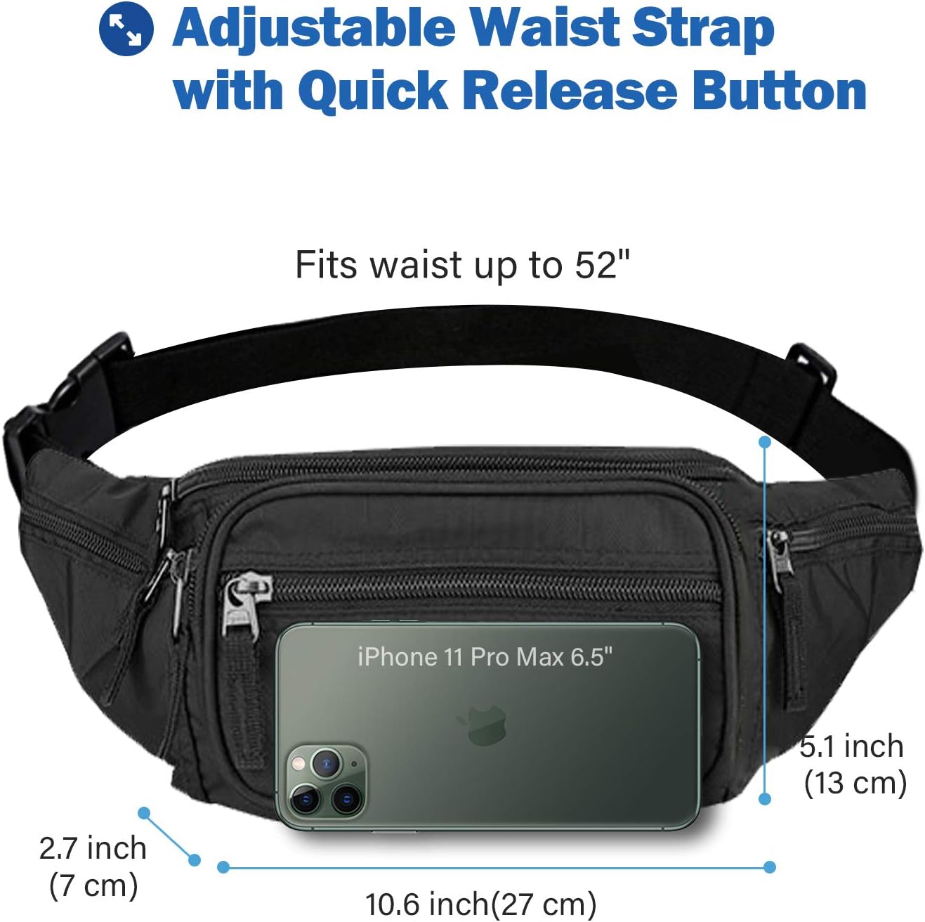 ProCase Bum Bag Waist Fanny Pack for Men Women Ladies with 6 Pockets and Adjustable Belt Large Dog Bumbag for Dog Walking Running Hiking Cycling Travel Holiday Festival Christmas Disney -Black - Image 4