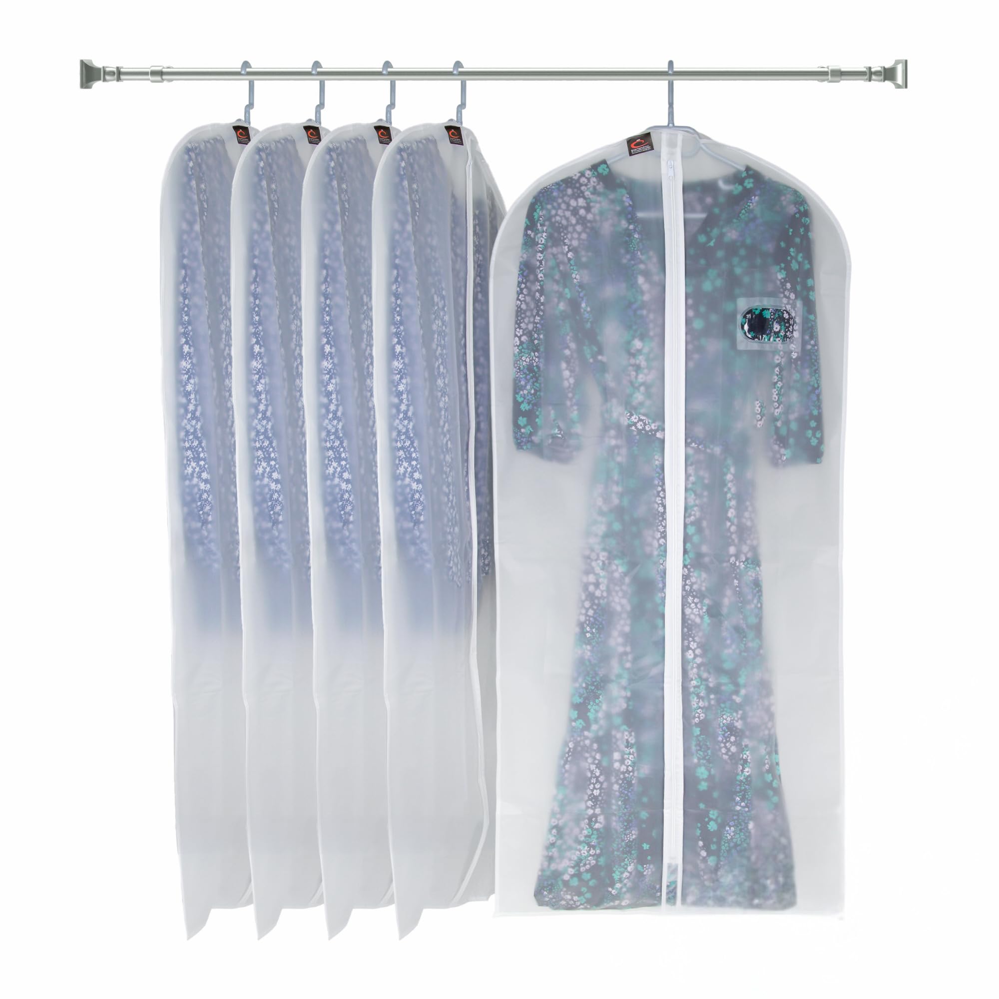 CARASELLE Peva Clothes Cover Protector Bag with Zip, Garment Covers Wardrobe Storage for Suits/Long Dress for Women, Transparent White Soft Touch (128 x 60 cm, pack of 5)