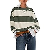 Nirovien Womens Striped Oversized Sweatshirts Casual Long Sleeve Crewneck Sweatshirt Color Block Pullover Tops