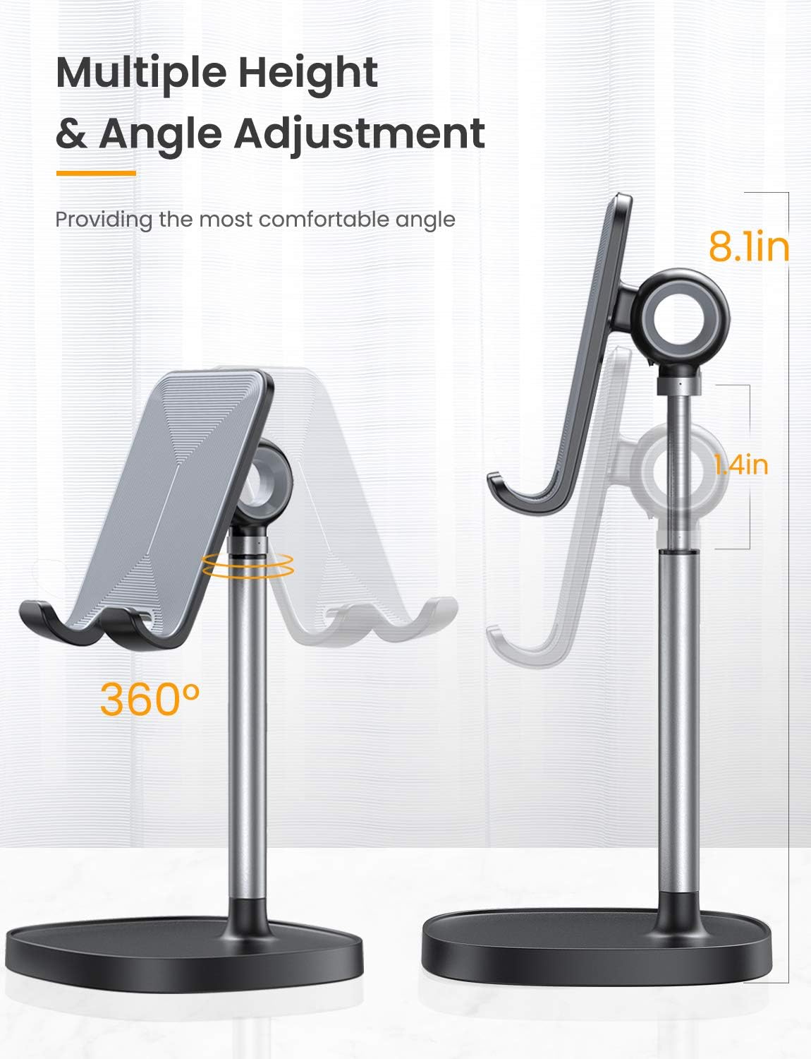 Cell Phone Stand, Angle Height Adjustable LISEN Phone Stand For Desk, Thick Case Friendly Phone Holder Stand For Desk, Compatible with All Mobile Phones,iPhone,Switch,iPad,Tablet(4-10in): Electronics