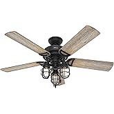 Hunter 52 inch Outdoor or Indoor Ceiling Fan with LED Lights and Pull Chain - Black Ceiling Fan, Standard Mount, 5 Blades, Fo