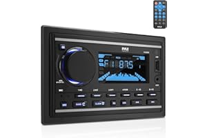 Pyle Boat Bluetooth Marine Stereo Receiver - Marine Head Unit Double DIN Stereo Receiver Power Amplifier - Hands-Free Calling, LCD, AM/FM/MP3/BT/USB/AUX - Remote Control, Wiring Harness - Pyle PLR2DN