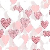 Rose-Gold Pink White Party-Decoration Heart Garland - 39Ft 21st Women Birthday Hanging Backdrop Streamers,Graduation Baby Bridal Shower Engagement Wedding Bachelorette Banner Supplies Decor
