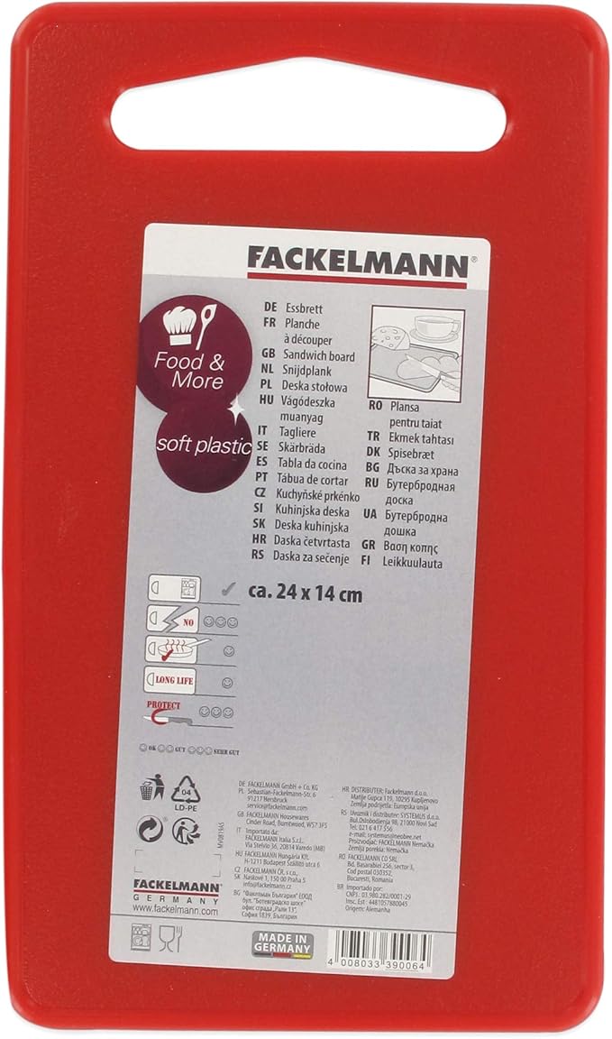 Fackelmann Tabla Cocina 24X14Cm, Polietileno LLDPE, Rojo, 24 x 14 x 0.5 cm