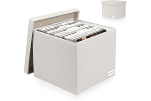 Himake Decorative Photo Storage Box - Linen Photo Box Organizers with Dividers, Fits Holds Up to 800 Photos in 8x10 inch Size, Portable Scrapbook Storage Containers with Lid (Beige)