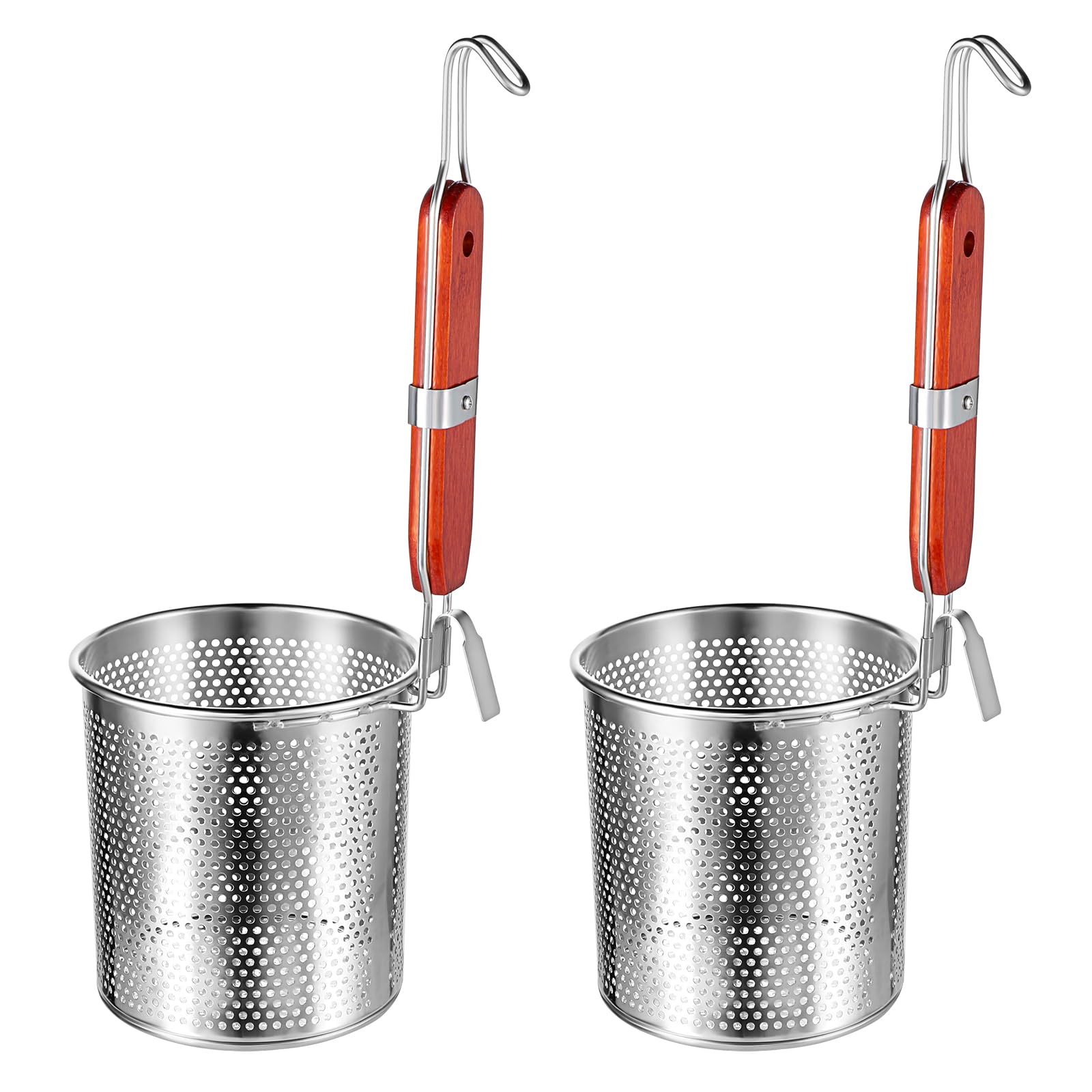 Photo 1 of 2 Packs Mesh Pasta Basket Strainer with Wooden Handle Stainless Steel Mesh Spider Strainer for Pasta, Noodles, Dumpling(4.7"D x 5.5"H)