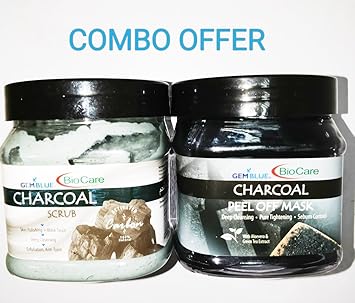 Biocare Combo of Charcoal-Face and Body Scrub and Charcoal Peel-off Mask (White and Black, 500ml)