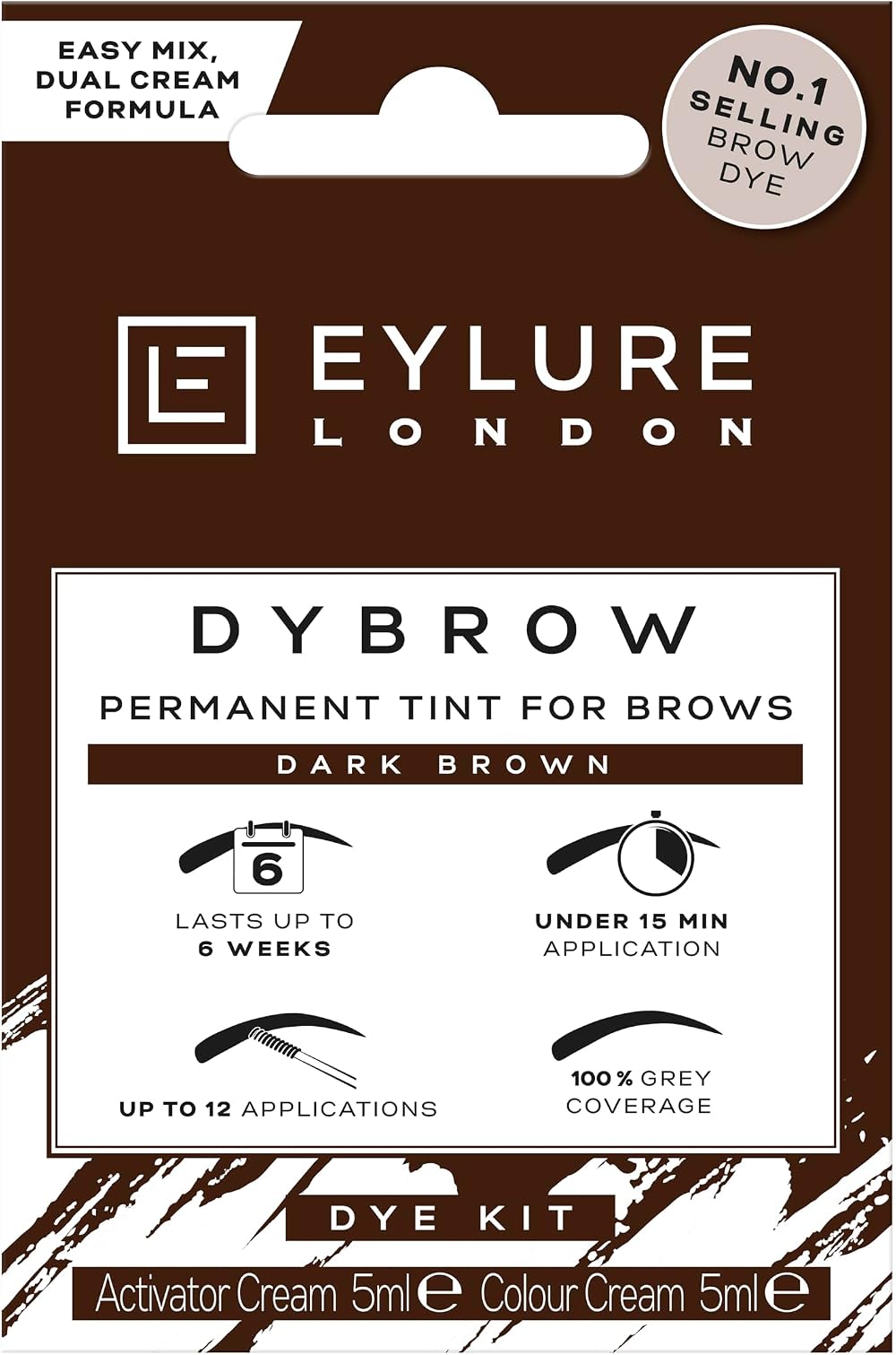 Eylure DYBROW Eyebrow Dye Kit Dark Brown - Permanent Color Up to 6 Weeks