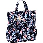 VASCHY Beach Tote Bag for Women, Lightweight Water Resistant Fold-able Large Pool Tote Bag w Zipper for Vocation
