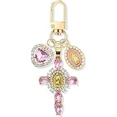 Pithayla Cute Virgin-Mary Cross Keychain, Women Bag Charms Key Chain for Purse Handbags, Heart Keychains Accessories